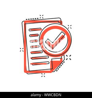 Icône de document de conformité dans le style comique. Cartoon vector illustration processus approuvé sur blanc fond isolé. Business case splash concept Illustration de Vecteur