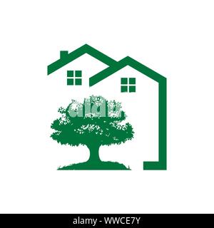Green rural chambre immobilière de l'arbre et d'illustration vectorielle du logo Illustration de Vecteur