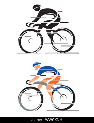 Deux coureurs. Couleur Noir et illustration de cycliste. Isolé sur fond blanc. Vector disponibles. Illustration de Vecteur