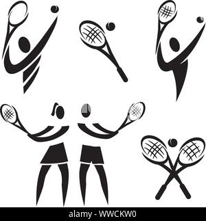 Icônes de tennis. Jeu de tennis noir des symboles. Vector disponibles. Illustration de Vecteur