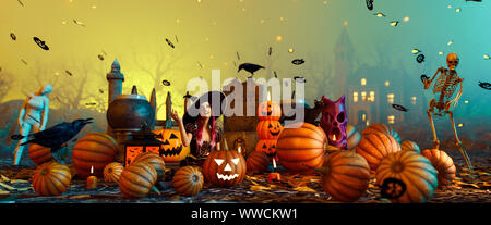 Nuit Magique Halloween,3d illustration Banque D'Images