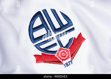 Close up of Bolton Wanderers FC badge Banque D'Images