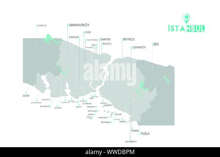 Les districts d'istanbul esenler, eyup, beykoz, Uskudar, Fatih, sile, kadikoy, Shannon, Tuzla, bakirkoy, gaziosmanpasa, Avcilar, kirac, buyukcekmece, sil Illustration de Vecteur