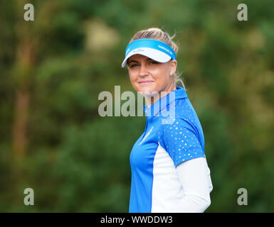 Auchterarder, Ecosse, Royaume-Uni. 15 septembre 2019. Matchs dimanche sur dernier jour au 2019 Solheim Cup sur le cours du Centenaire à Gleneagles. Sur la photo ; Charley Hull de Team Europe sourit. Iain Masterton/Alamy Live News Banque D'Images