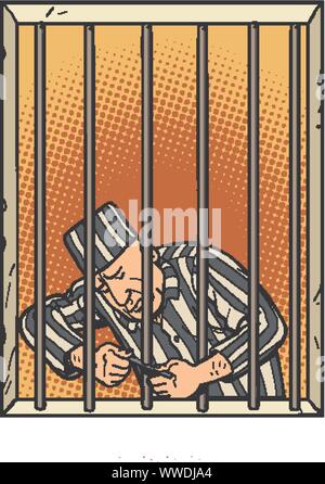 Un prisonnier s'échappe de prison. Jailbreak. Dessin animé Bande dessinée pop art retro illustration dessin à la main Illustration de Vecteur