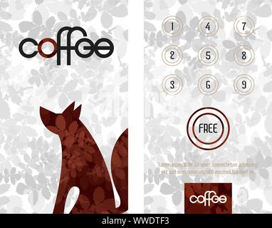 Carte de fidélité. Carte horizontale avec programme de fidélité pour les clients des cafés, des maisons et bien plus encore. caffee Un loup ou un chien assis. Illustration de Vecteur