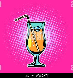 Verre à cocktail avec de la paille et de la glace. Comic cartoon retro pop art illustration dessin vectoriel Illustration de Vecteur