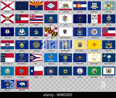 Ensemble d'icônes. Drapeaux des États des États-Unis d'Amérique Illustration de Vecteur