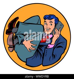 Homme d'affaires du nouveau-né à parler au téléphone. Comic cartoon retro pop art illustration dessin vectoriel Illustration de Vecteur
