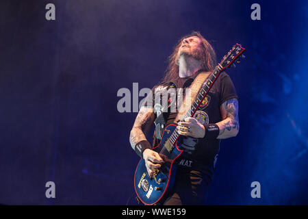 14 septembre 2019, Chicago, Illinois, États-Unis : GARY HOLT de Tueuse pendant l'ÉMEUTE Fest Festival de musique au Douglas Park à Chicago, Illinois (crédit Image : © Daniel DeSlover/Zuma sur le fil) Banque D'Images