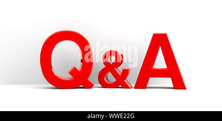 Les lettres rouges Q&R - Questions et réponses - sur le mur blanc, le rendu en trois dimensions, 3D illustration Banque D'Images