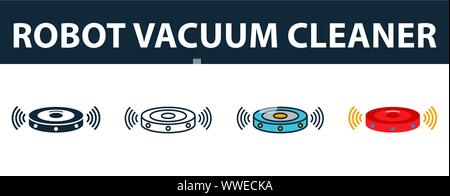 Robot-Aspirateur icon set. Quatre symboles simples dans diférents styles à partir d'icônes smart home collection. Aspirateur Robot créatif rempli d'icônes Illustration de Vecteur