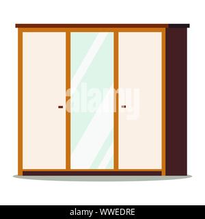 Armoire avec miroir en bois isolé sur fond blanc. Illustration de Vecteur