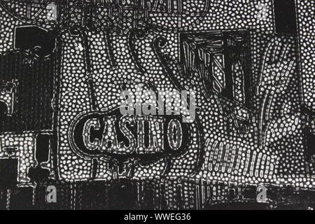 Noir et blanc Fine art Photography à partir des années 1970 de Las Vegas Golden Nugget Casino iconique/ chapiteau neon sign à contraste élevé. Banque D'Images