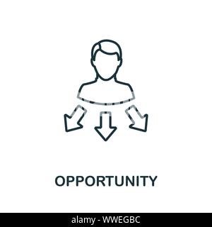 Occasion'icône sommaire. Fine ligne de l'élément concept collection icônes de crm. L'icône d'opportunité de création d'applications mobiles et l'utilisation du web Illustration de Vecteur