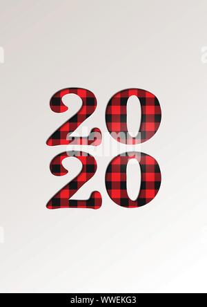 Coupe papier sur carte de souhaits hiver vacances saisonnières - Nouvelle année 2020 sur plaid à carreaux tartan - vector illustration Illustration de Vecteur