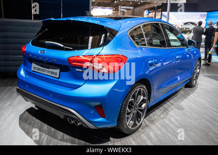 Francfort, Allemagne - Sep 10, 2019 : Ford Focus Ecoboost voiture hybride présentée au salon de l'auto IAA de Francfort 2019. Banque D'Images