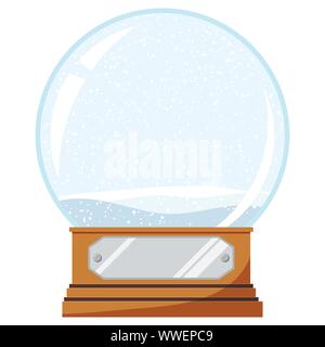Vector cartoon style plat nouvel an noël snow globe de cristal design template avec une plaque de métal isolated on white Illustration de Vecteur