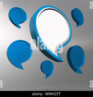 Des bulles de dialogue de réflexion 3D sur fond gris. Banque D'Images