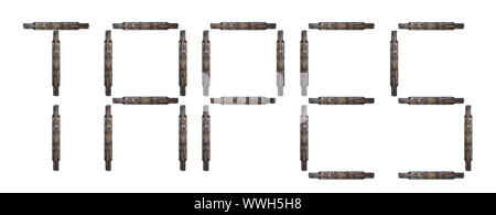 Piscine studio shot of 'tapes' lettres faites de bandes audio. Banque D'Images