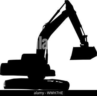 Mechanical digger excavator silhouette isolée sur fond blanc. Banque D'Images