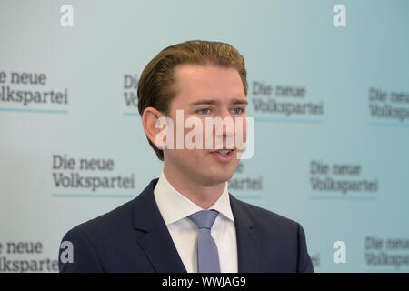 Vienne, Autriche. 16th septembre 2019. CONFÉRENCE DE PRESSE sur la présentation "100 projets pour l'Autriche" partie 2: Justice avec le président du parti fédéral Sebastian Kurz (liste Sebastian Kurz, Nouveau Parti populaire Autriche) le 16 septembre 2019. Crédit : Franz PERC/Alay Live News Banque D'Images