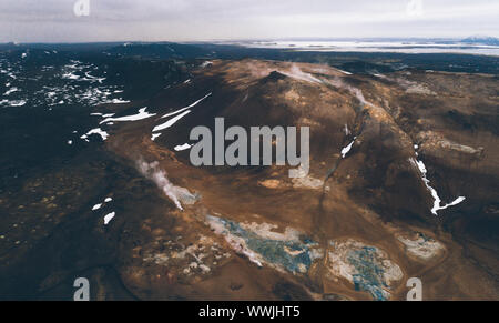 Panoramas islandais, vue aérienne sur les terres Banque D'Images