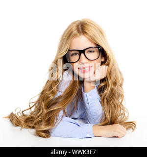 Fashion kid girl blonde avec des lunettes portrait isolated on white Banque D'Images