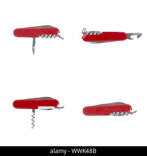 Ensemble de quatre couteaux Swiss army isolé sur fond blanc. Banque D'Images