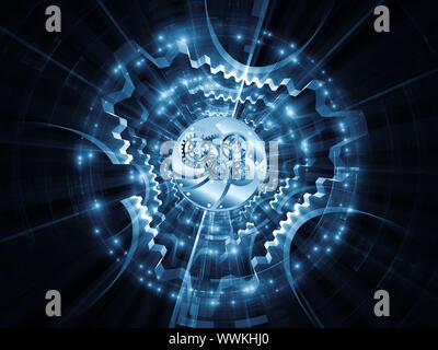 Interaction des engrenages, des lumières et des éléments de conception technologique sur le sujet de l'information et processus numériques et les technologies modernes Banque D'Images