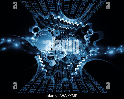 Interaction des engrenages, des lumières et des éléments de conception technologique sur le sujet de l'information et processus numériques et les technologies modernes Banque D'Images