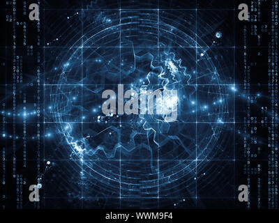 Interaction des engrenages, des lumières et des éléments de conception technologique sur le sujet de l'information et processus numériques et les technologies modernes Banque D'Images