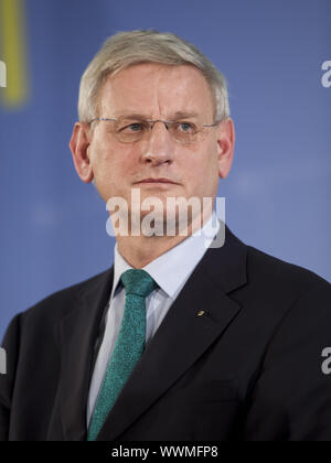 Le ministre allemand des Affaires étrangères Steinmeier rencontre le ministre suédois des affaires étrangères Carl Bildt à Berlin. Banque D'Images