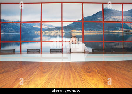 Businessman Using Laptop in Conference Room Banque D'Images