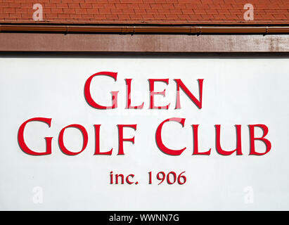 Glen Golf Club signe, North Berwick, East Lothian, Scotland, UK. Banque D'Images