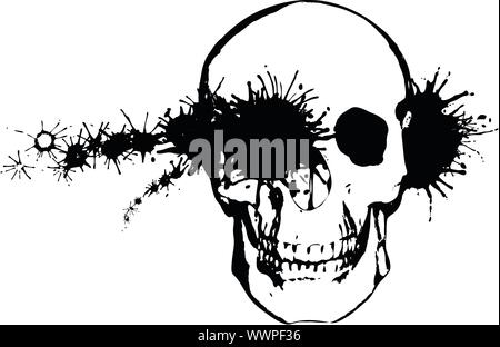 Grunge monochrome illustration - une balle à travers un crâne humain Illustration de Vecteur