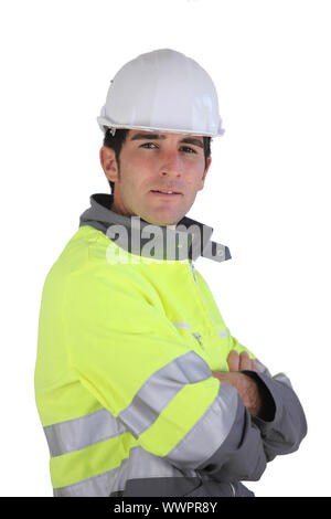 Homme portant Veste haute visibilité Banque D'Images