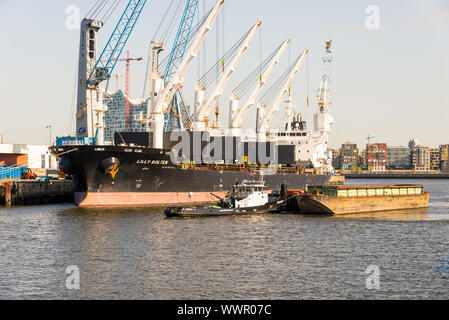 Freighter dans le sud-ouest du bassin du port dans le quartier de Hambourg Kleiner Grasbrook Banque D'Images