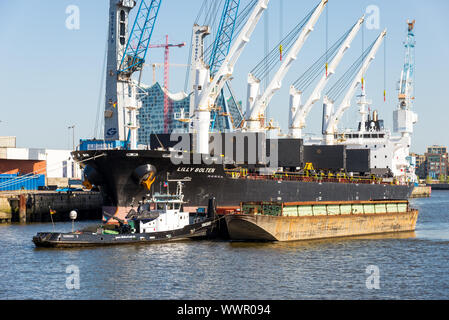 Freighter dans le sud-ouest du bassin du port dans le quartier de Hambourg Kleiner Grasbrook Banque D'Images