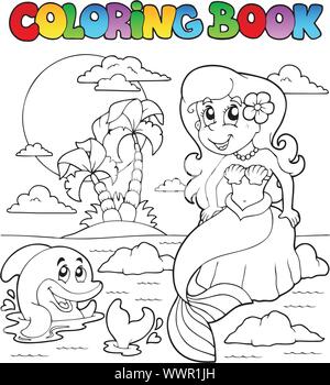 L'océan livre de coloriage et mermaid 1 Illustration de Vecteur