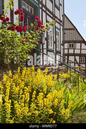 La jonction-maisons de la vieille ville, Warburg, à l'Est de la Westphalie, Rhénanie-Palatinat, Allemagne Banque D'Images