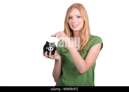 Portrait d'une jeune femme avec de l'argent fort Banque D'Images