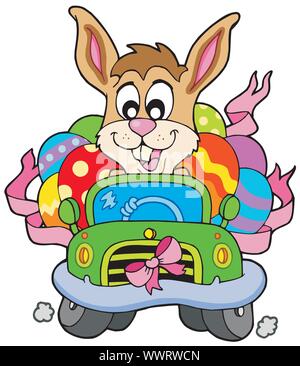 Lapin de Pâques driving car Illustration de Vecteur