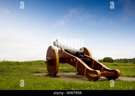 Un vieux canon sur une colline remplie d'herbe Banque D'Images