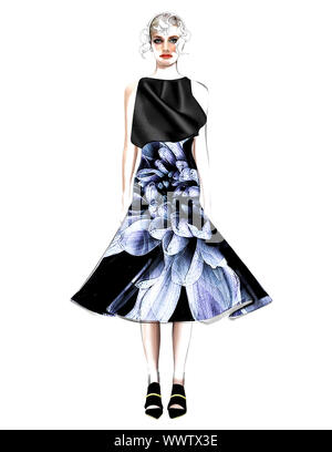 L'illustration de mode - Femme au LBD debout Banque D'Images