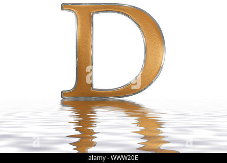 Le chiffre romain D, quingenti, 500, cinq cents, reflétée sur la surface de l'eau, isolé sur blanc, 3D render Banque D'Images