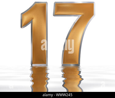 Chiffre 17, dix-sept, reflétée sur la surface de l'eau, isolé sur blanc, 3D render Banque D'Images
