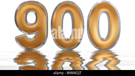 900, chiffre neuf cent, reflétée sur la surface de l'eau, isolé sur blanc, 3D render Banque D'Images