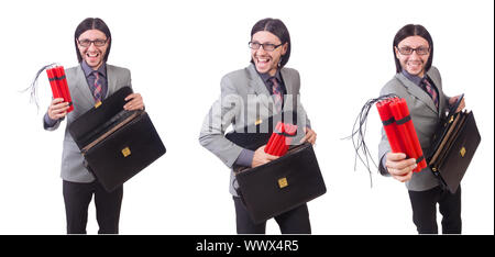 Businessman with red bâtons de dynamite dans le concept de terrorisme est Banque D'Images