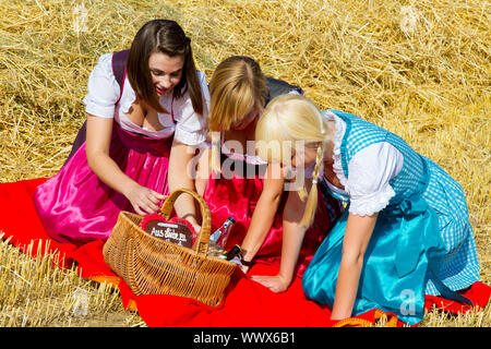 In dirndl pique-nique dans la nature Banque D'Images